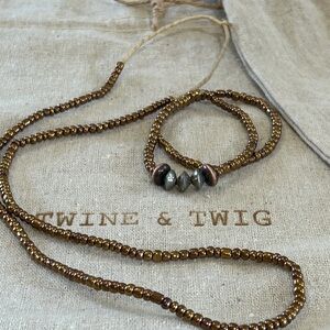 Twine & Twig Metallic Beaded Necklace & Bracelet set